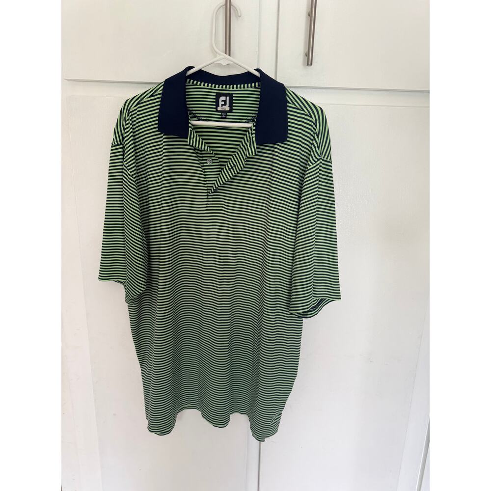 FootJoy FJ Mens Polo Shirt Size XL Green Striped Short Sleeve Golf Shirt